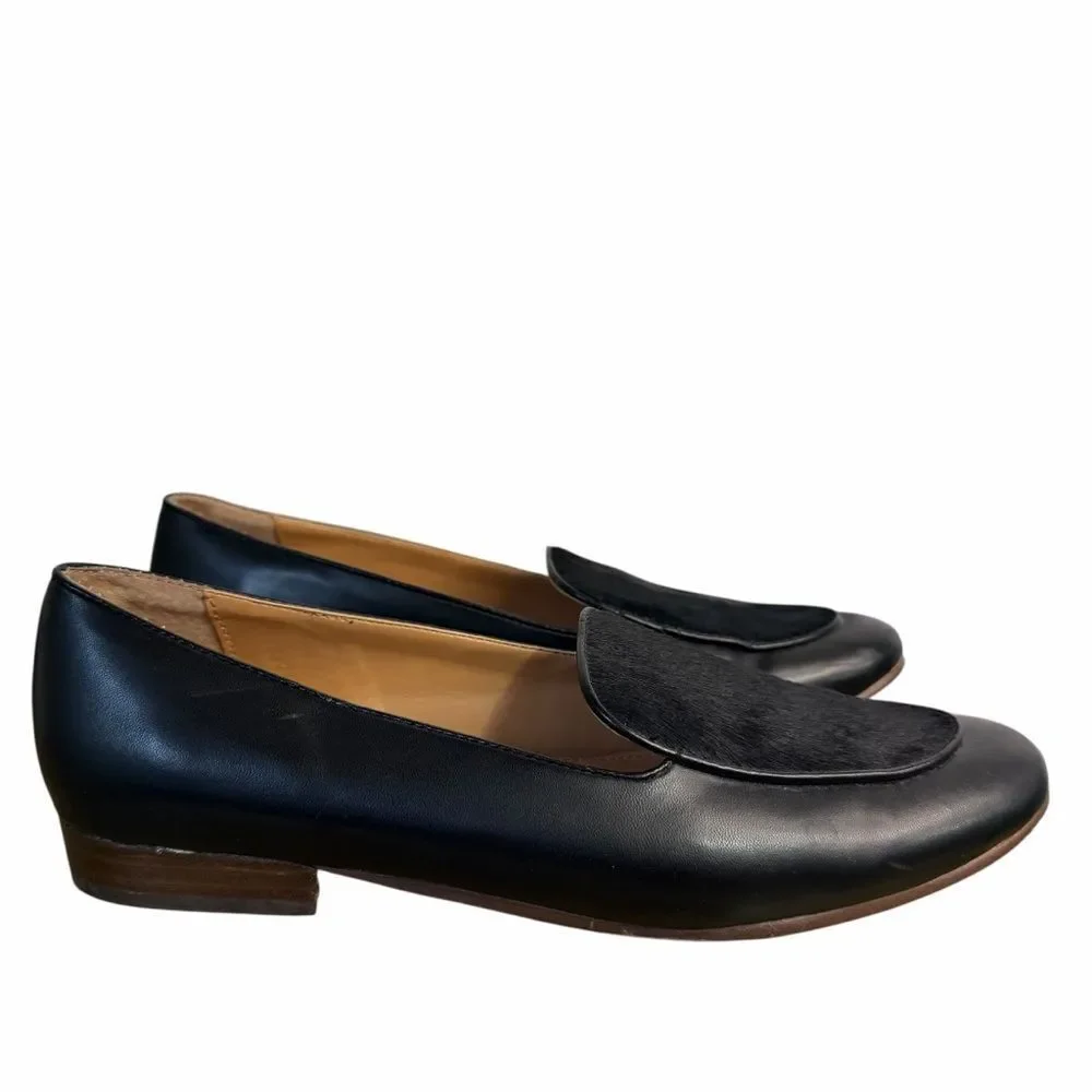 J. Crew Calf Hair Loafers size 9M Black Flats Shoes Preppy Classic Luxury